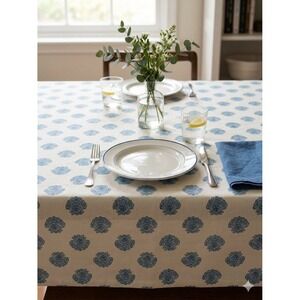 Envogue Coastal Collection Tablecloth 60x84 Oblong Blue Shell Indoor Outdoor NEW
